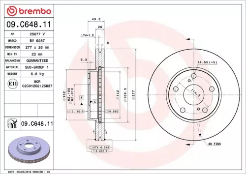 Remschijf BREMBO 09.C648.11)