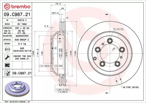Remschijf BREMBO 09.C987.21)