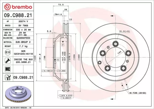 Remschijf BREMBO 09.C988.21)