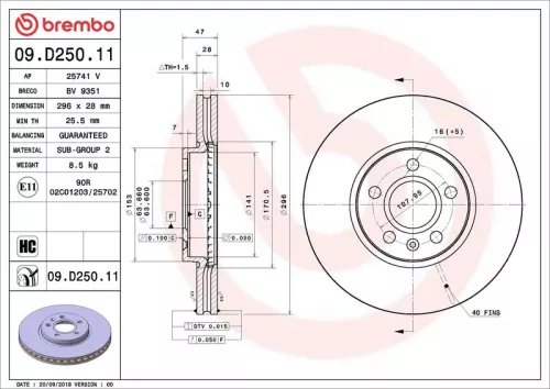 Remschijf BREMBO 09.D250.11)