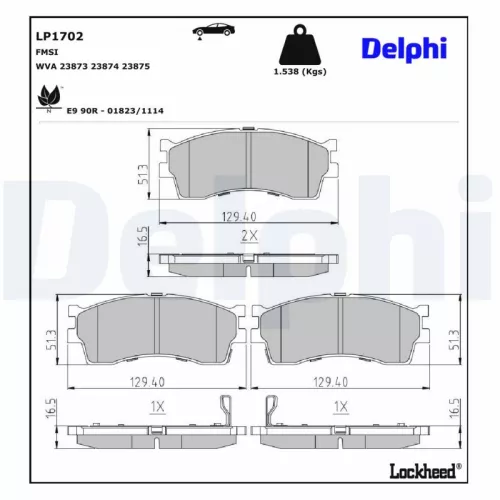 Remblokkenset, schijfrem DELPHI LP1702)