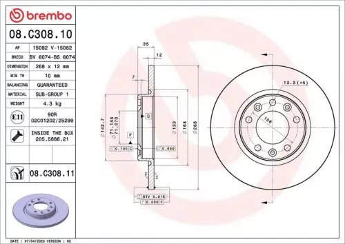Remschijf BREMBO 08.C308.11)