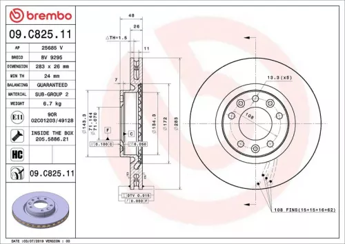 Brake Disc BREMBO 09.C825.11)