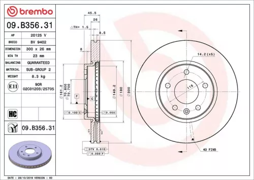 Remschijf BREMBO 09.B356.31)