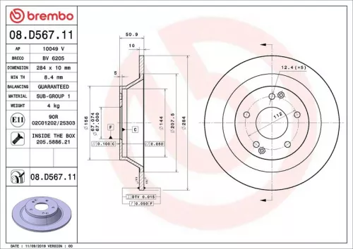 Remschijf BREMBO 08.D567.11)