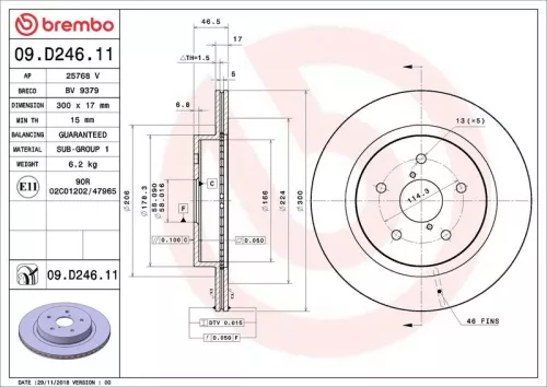 Remschijf BREMBO 09.D246.11)