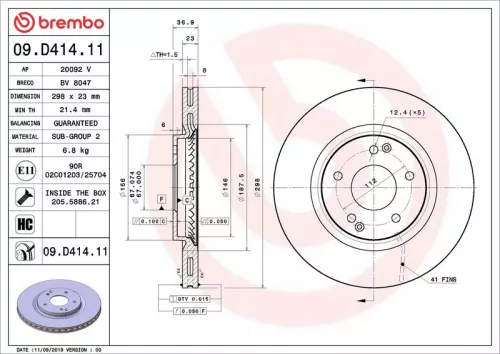 Remschijf BREMBO 09.D414.11)