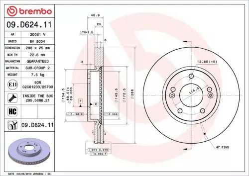 Remschijf BREMBO 09.D624.11)