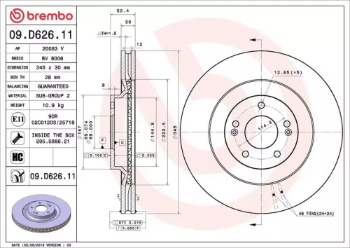 Remschijf BREMBO 09.D626.11)