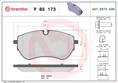 Remblokkenset, schijfrem BREMBO P 85 173)