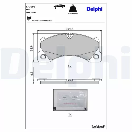 Brake Pad Set, disc brake DELPHI LP3593)