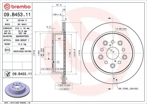 Remschijf BREMBO 09.B453.11)