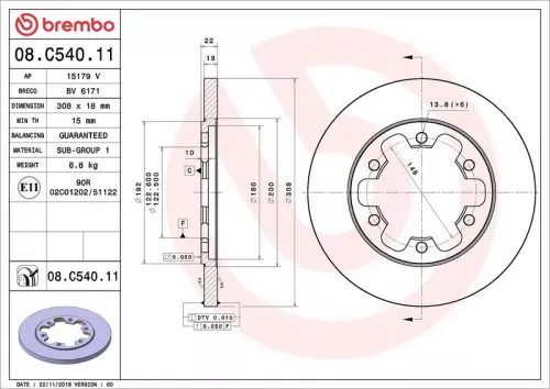 Remschijf BREMBO 08.C540.11)
