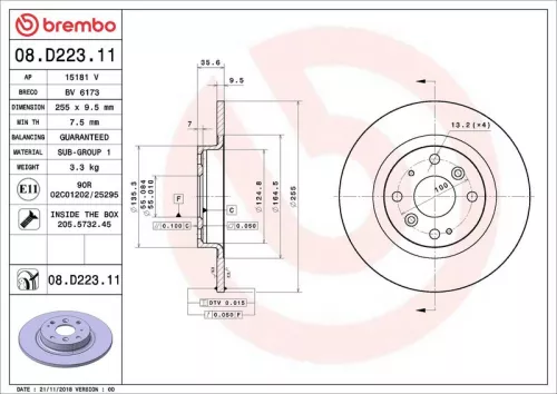 Remschijf BREMBO 08.D223.11)