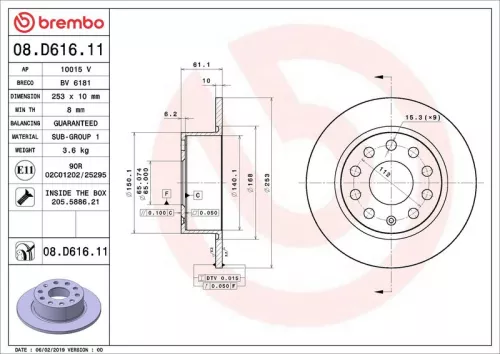 Brake Disc BREMBO 08.D616.11)