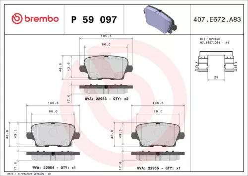 Remblokkenset, schijfrem BREMBO P 59 097)