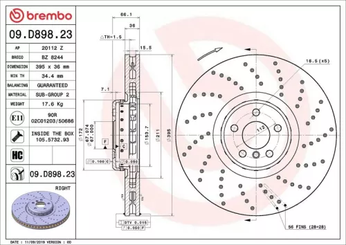 Remschijf BREMBO 09.D898.23)