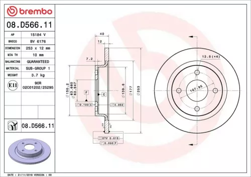 Remschijf BREMBO 08.D566.11)