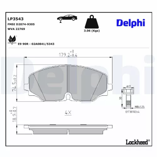 Remblokkenset, schijfrem DELPHI LP3543)