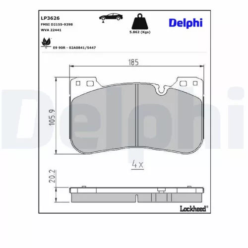 Remblokkenset, schijfrem DELPHI LP3626)