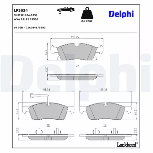 Remblokkenset, schijfrem DELPHI LP3634)