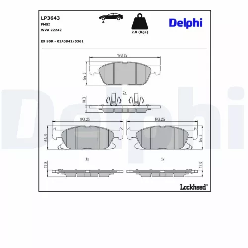 Remblokkenset, schijfrem DELPHI LP3643)
