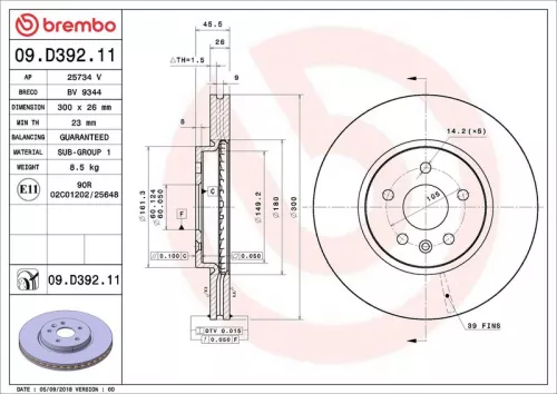 Remschijf BREMBO 09.D392.11)