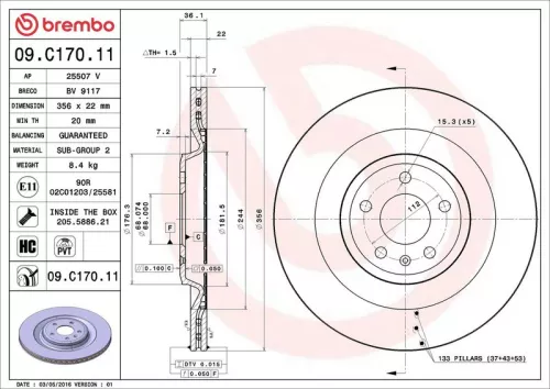 Remschijf BREMBO 09.C170.11)