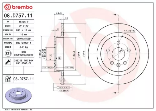 Remschijf BREMBO 08.D757.11)