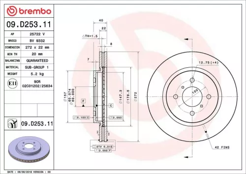 Remschijf BREMBO 09.D253.11)