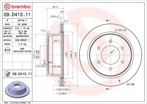 Remschijf BREMBO 09.D413.11)