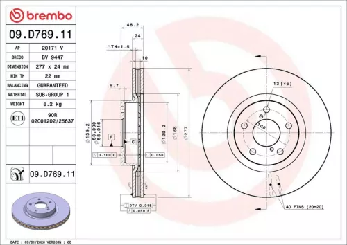 Remschijf BREMBO 09.D769.11)