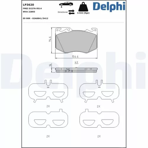 Remblokkenset, schijfrem DELPHI LP3620)
