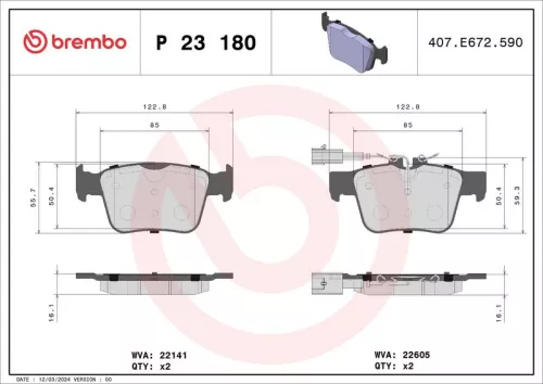 Remblokkenset, schijfrem BREMBO P 23 180)