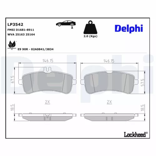 Brake Pad Set, disc brake DELPHI LP3542)