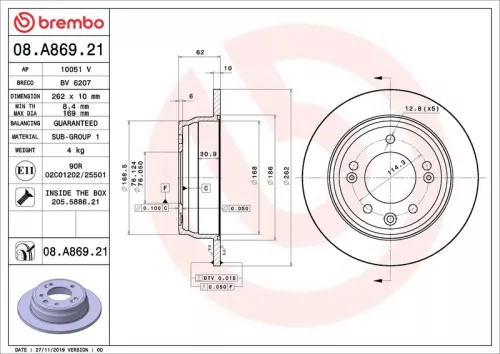 Remschijf BREMBO 08.A869.21)