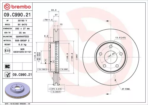 Brake Disc BREMBO 09.C990.21)