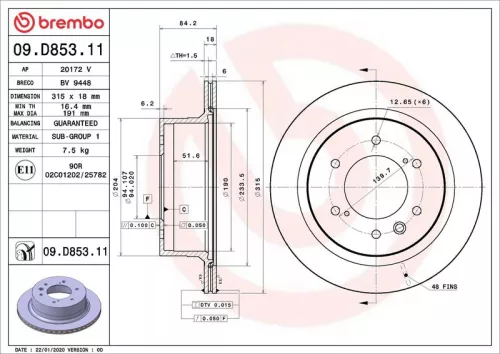 Remschijf BREMBO 09.D853.11)