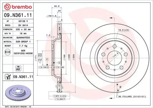 Remschijf BREMBO 09.N361.11)