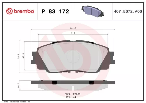 Brake Pad Set, disc brake BREMBO P 83 172)
