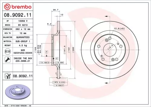 Remschijf BREMBO 08.9092.11)