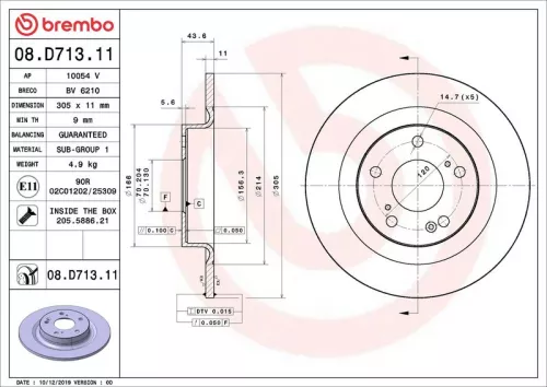 Remschijf BREMBO 08.D713.11)
