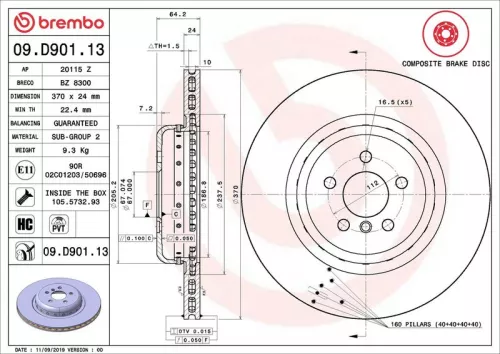Remschijf BREMBO 09.D901.13)