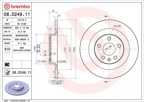 Remschijf BREMBO 08.D249.11)