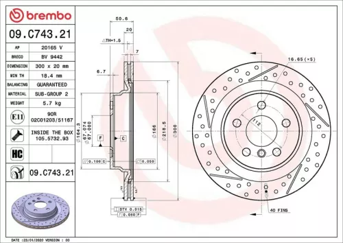 Remschijf BREMBO 09.C743.21)