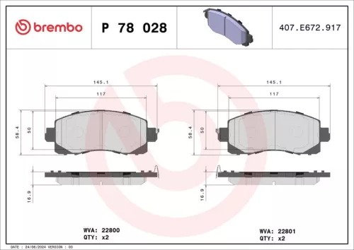 Remblokkenset, schijfrem BREMBO P 78 028)