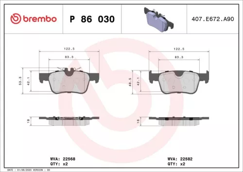 Remblokkenset, schijfrem BREMBO P 86 030)