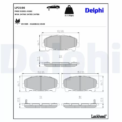 Remblokkenset, schijfrem DELPHI LP2166)