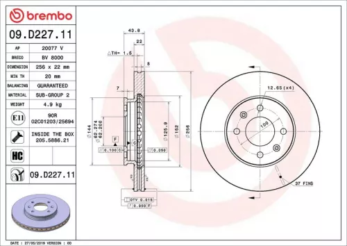 Remschijf BREMBO 09.D227.11)