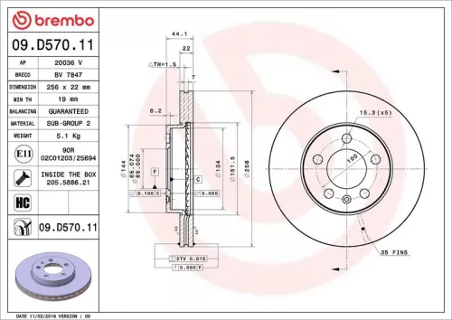 Remschijf BREMBO 09.D570.11)